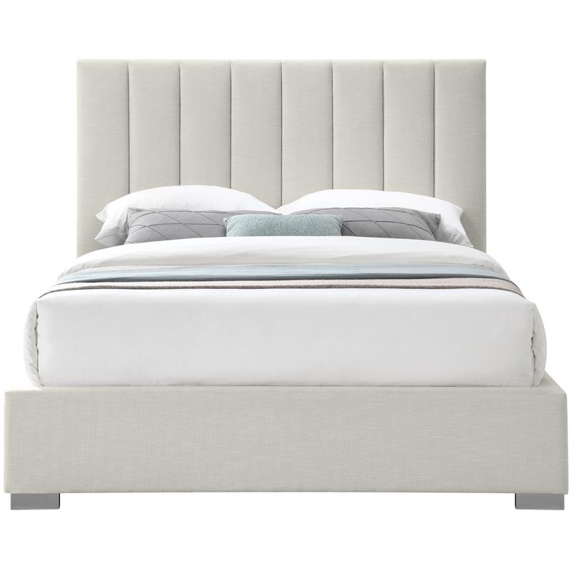 Maklaine Contemporary Rich Beige Linen Textured Fabric Full Bed