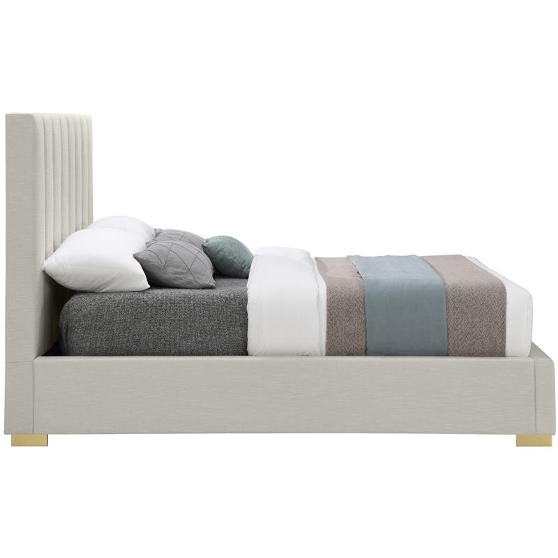Maklaine Contemporary Rich Beige Linen Textured Fabric Full Bed