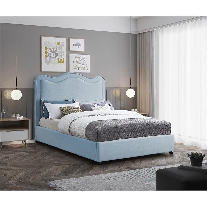 Maklaine Contemporary Light Blue Linen Textured Fabric Full Bed