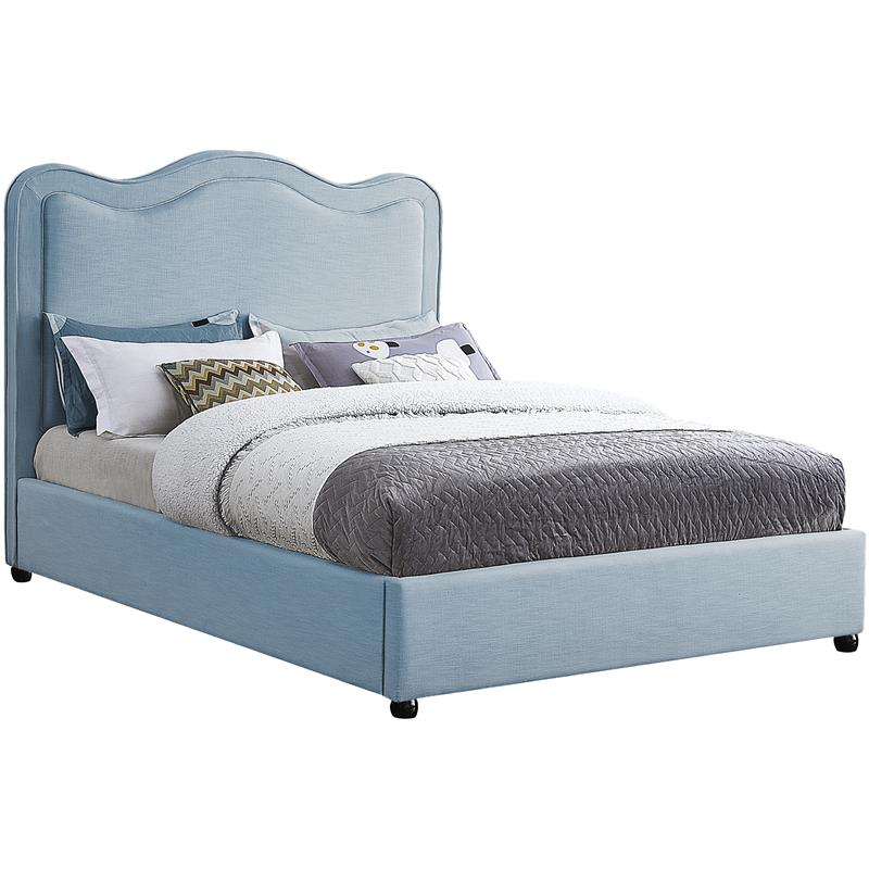 Maklaine Contemporary Light Blue Linen Textured Fabric Full Bed
