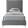 Maklaine Gray Velvet Twin Bed with Gold and Chrome Legs Included