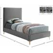 Maklaine Gray Velvet Twin Bed with Gold and Chrome Legs Included