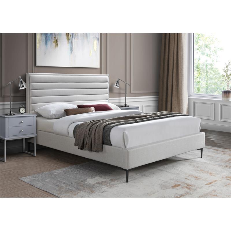 Maklaine Contemporary Soft Rich Cream Finish Tufted Linen Full Bed