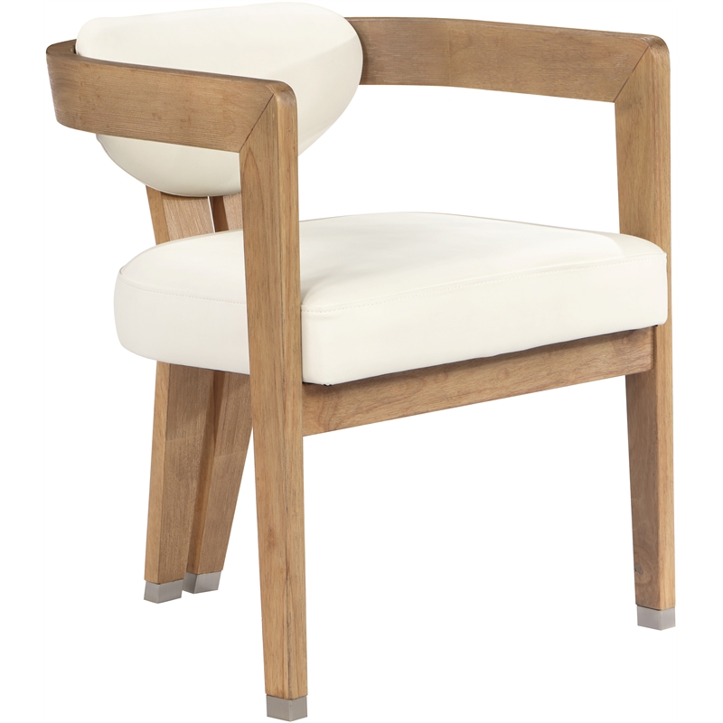 Maklaine Solid Wood Cream Dining Chair Rectangular Vegan Leather 24