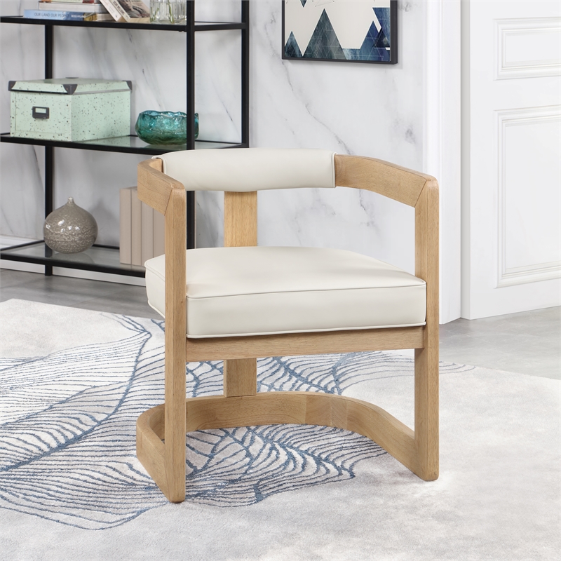 Maklaine Vegan Leather Cream Dining Chair Rectangular Contemporary 24