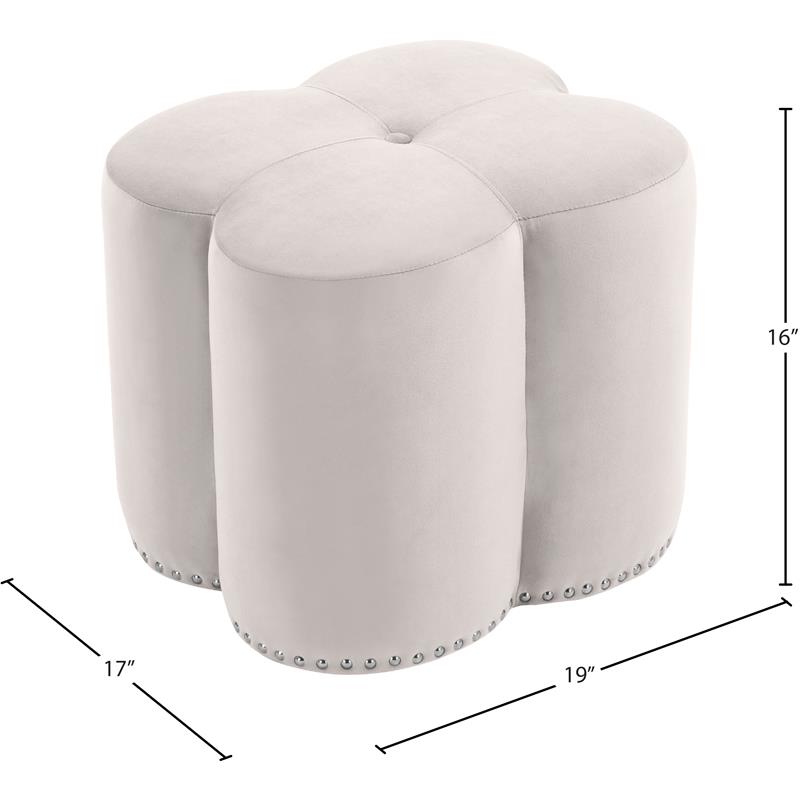 Maklaine Contemporary Upholstered Flower Shaped Cream Velvet Ottoman