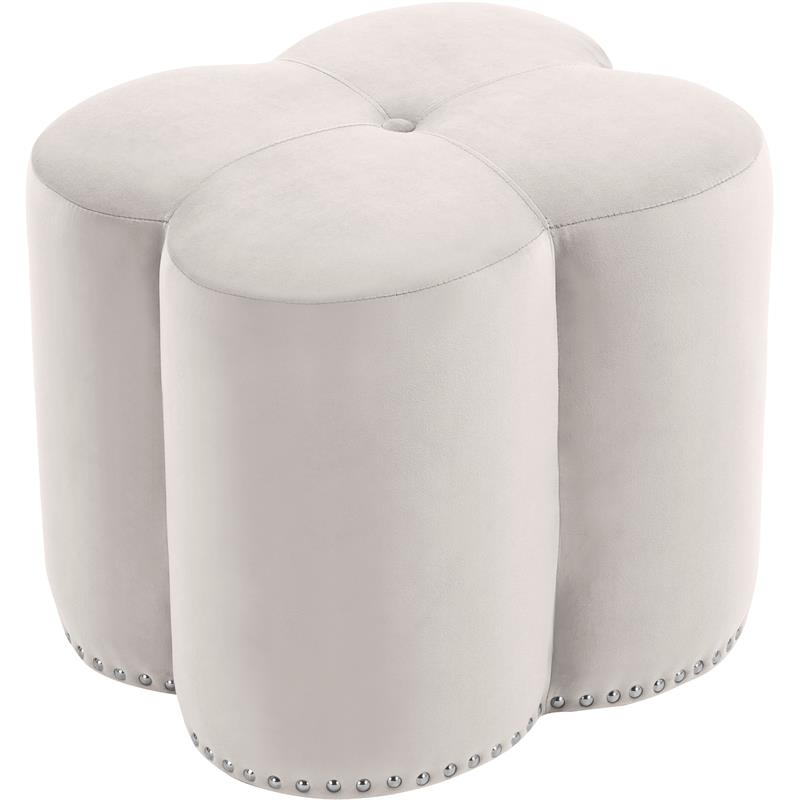 Maklaine Contemporary Upholstered Flower Shaped Cream Velvet Ottoman