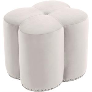Maklaine Contemporary Upholstered Flower Shaped Cream Velvet Ottoman