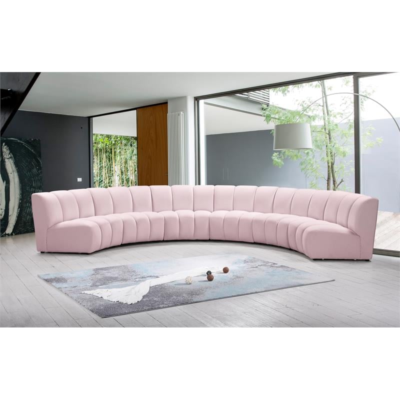 Maklaine Contemporary Upholstered Pink Velvet 6pc. Modular Sectional
