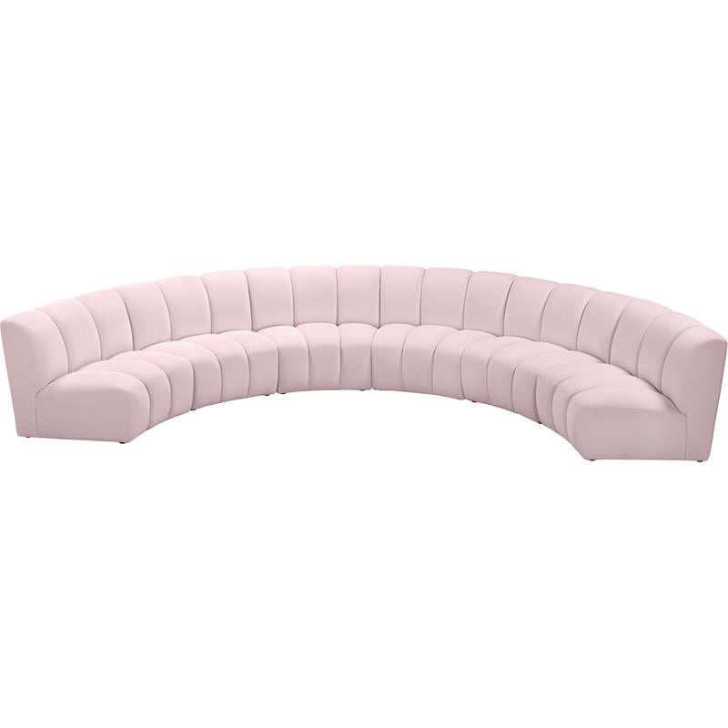 Maklaine Contemporary Upholstered Pink Velvet 6pc. Modular Sectional
