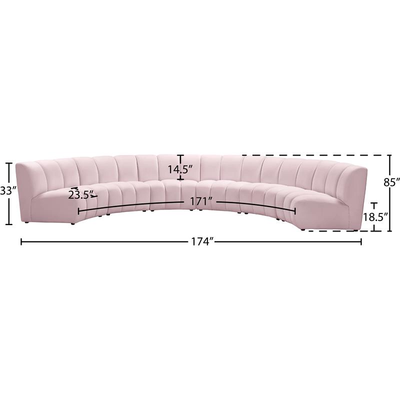 Maklaine Contemporary Upholstered Pink Velvet 6pc. Modular Sectional