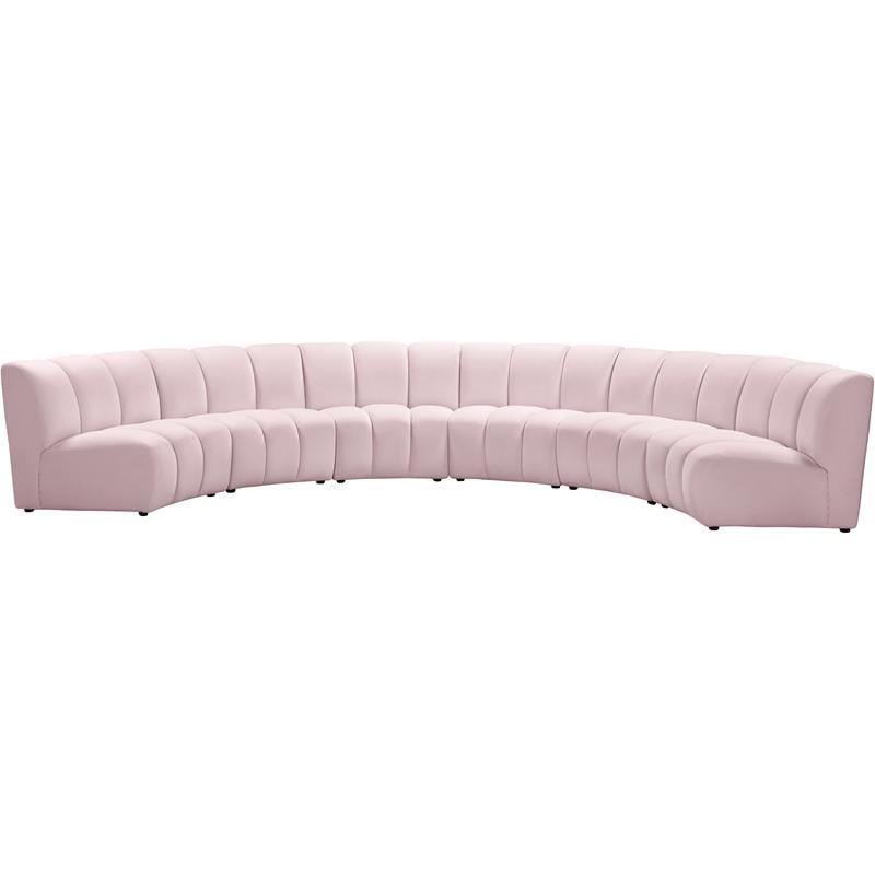 Maklaine Contemporary Upholstered Pink Velvet 6pc. Modular Sectional