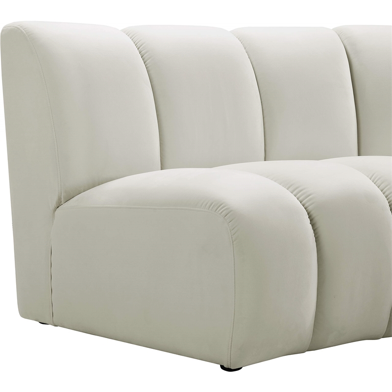 Maklaine Contemporary Upholstered Cream Velvet 2pc. Modular Sectional