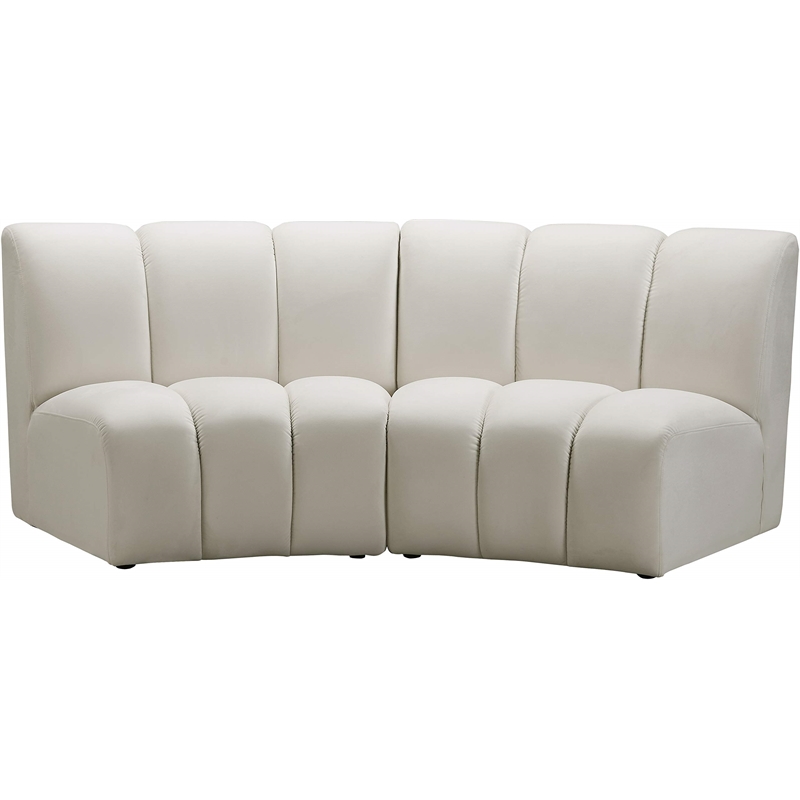 Maklaine Contemporary Upholstered Cream Velvet 2pc. Modular Sectional
