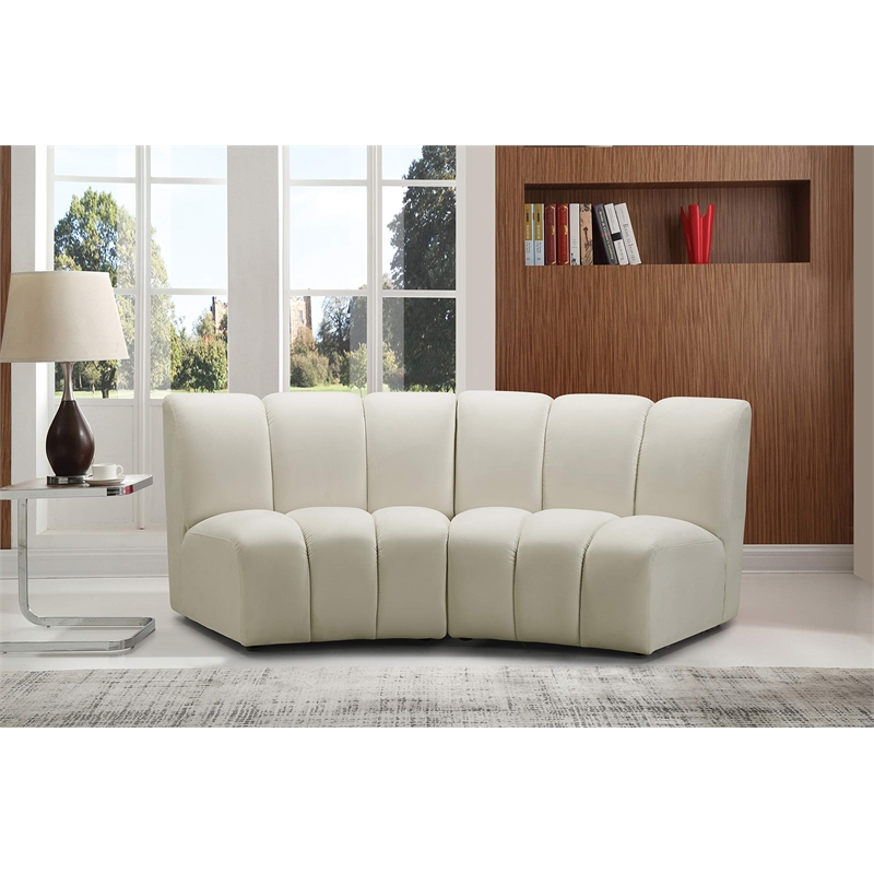 Maklaine Contemporary Upholstered Cream Velvet 2pc. Modular Sectional