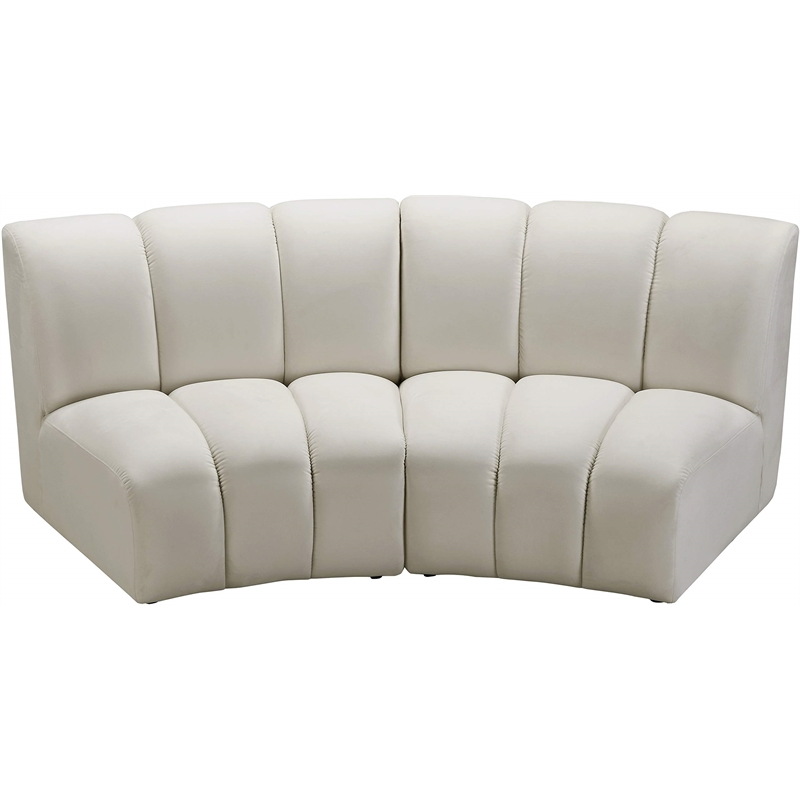 Maklaine Contemporary Upholstered Cream Velvet 2pc. Modular Sectional