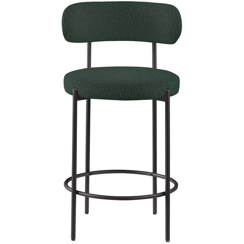 Maklaine Contemporary Rich Green Finish Boucle Fabric Stool (Set of 2)