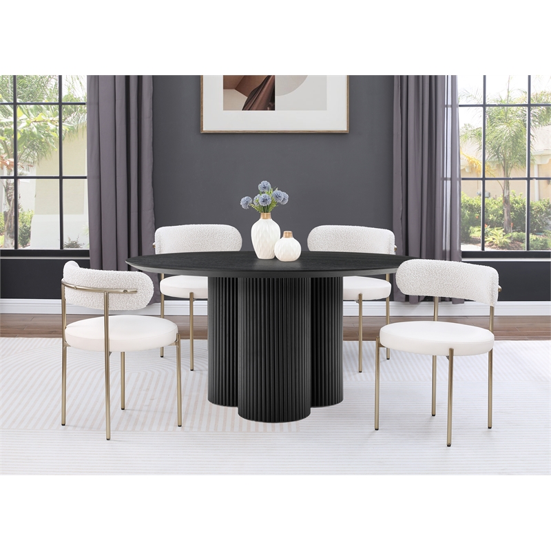 Maklaine Contemporary Soft Rich Black Finish Oak Veneer Top Dining Table