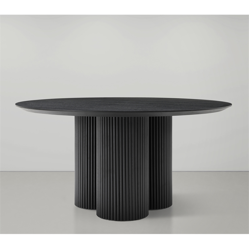 Maklaine Contemporary Soft Rich Black Finish Oak Veneer Top Dining Table
