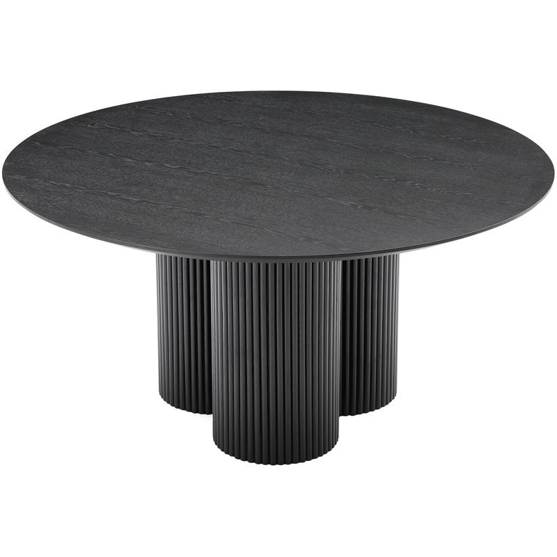 Maklaine Contemporary Soft Rich Black Finish Oak Veneer Top Dining Table