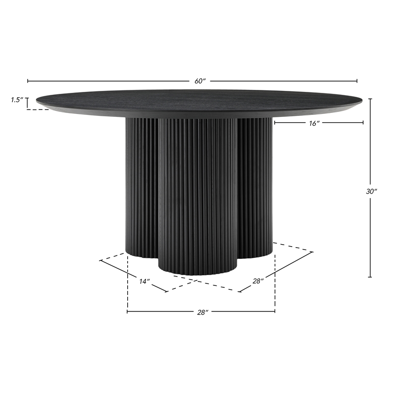 Maklaine Contemporary Soft Rich Black Finish Oak Veneer Top Dining Table