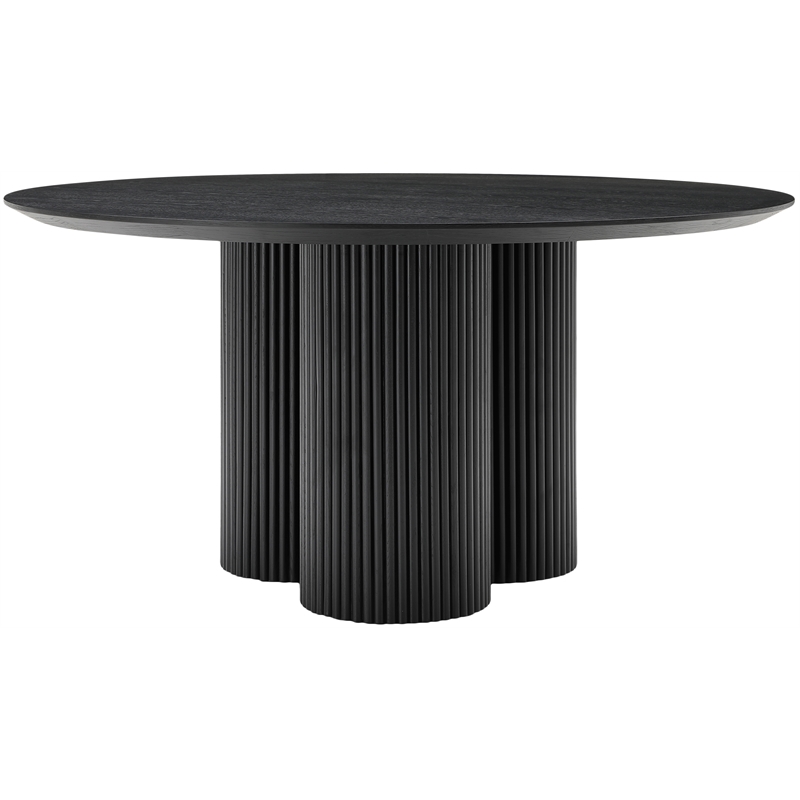 Maklaine Contemporary Soft Rich Black Finish Oak Veneer Top Dining Table