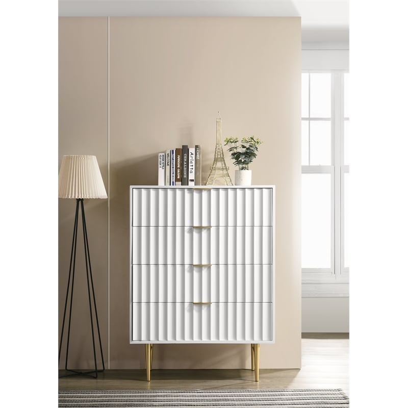 Maklaine Contemporary Chest with Curved Drawer Fronts in White Medium Gloss