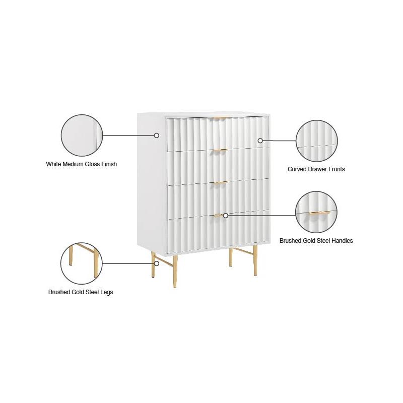 Maklaine Contemporary Chest with Curved Drawer Fronts in White Medium Gloss