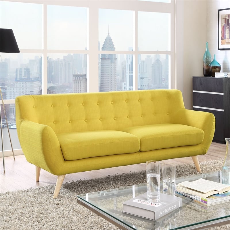 Maklaine Contemporary Upholstered Fabric Sofa in Sunny Yellow