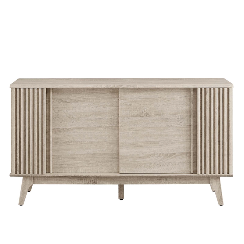 Maklaine Contemporary Wood Sideboard with Sliding Doors in Oak