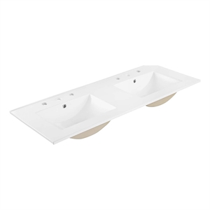 Maklaine Contemporary 48&quot Ceramic Double Basin Bathroom Sink in White