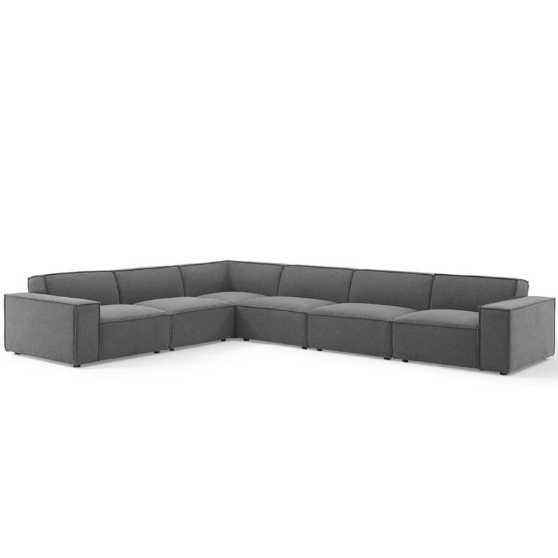 Maklaine Contemporary 6-Piece Fabric Sectional Sofa in Charcoal
