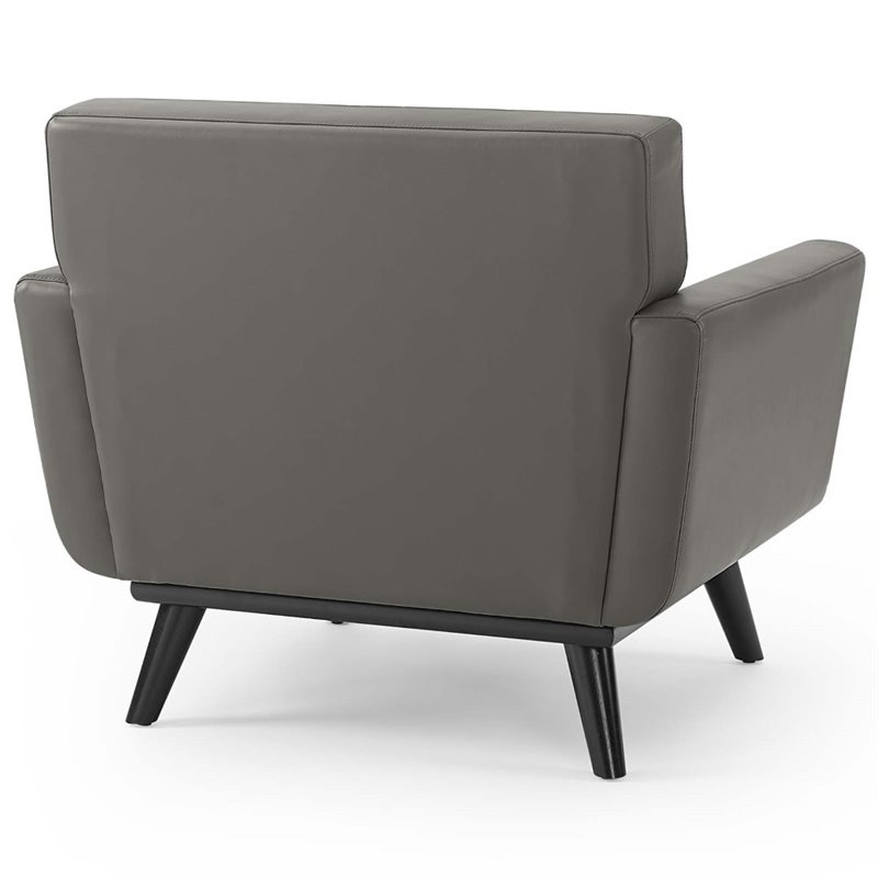 Maklaine Top-Grain Leather Living Room Accent Armchair in Gray
