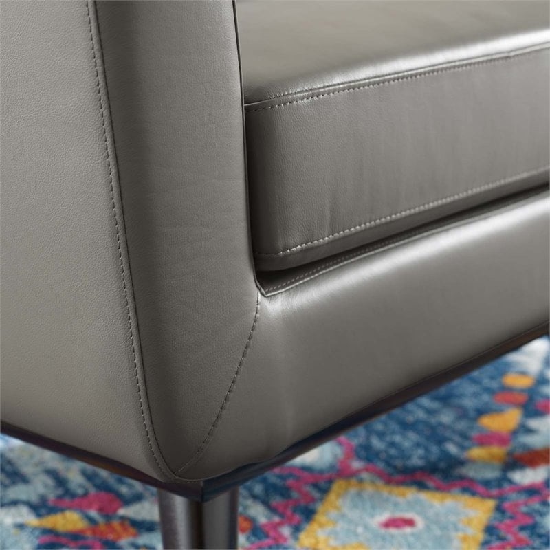 Maklaine Top-Grain Leather Living Room Accent Armchair in Gray