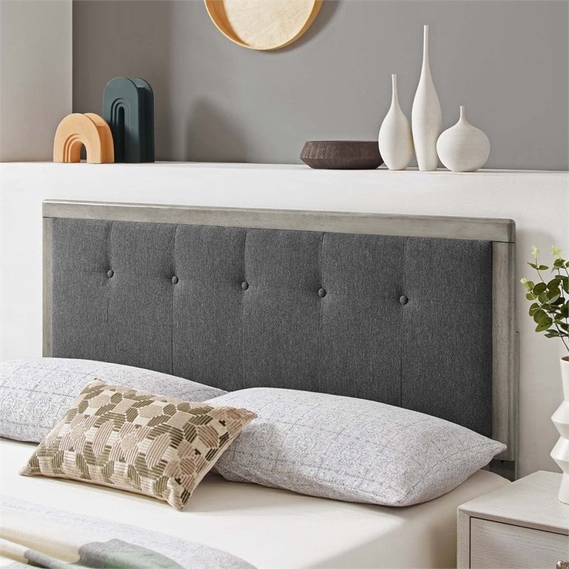 Maklaine Tufted King Fabric and Wood Headboard in Gray/Charcoal