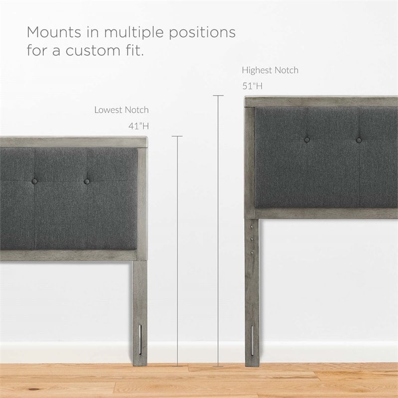 Maklaine Tufted King Fabric and Wood Headboard in Gray/Charcoal