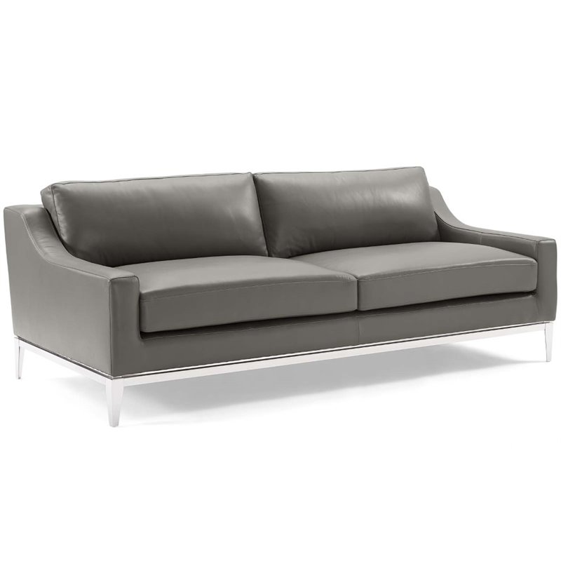 Maklaine Stainless Steel & Leather Sofa and Loveseat Set in Gray