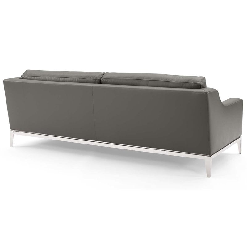 Maklaine Stainless Steel & Leather Sofa and Loveseat Set in Gray