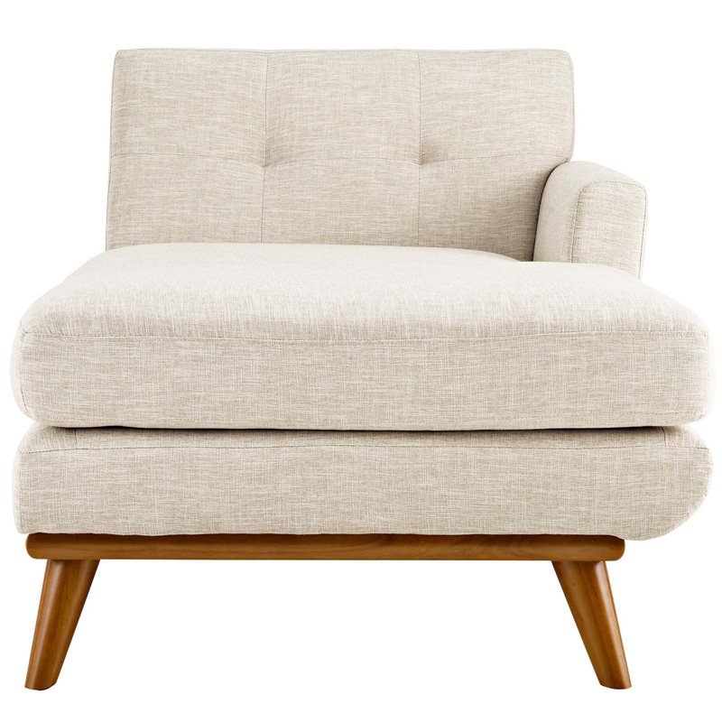 Maklaine Right-Facing Upholstered Fabric and Wood Chaise in Beige