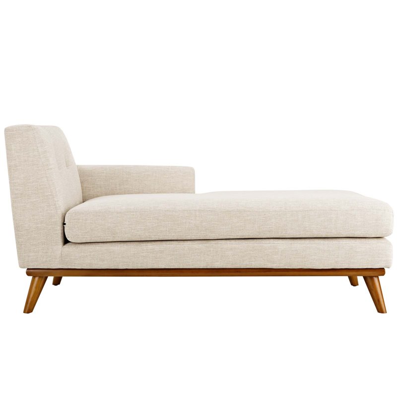 Maklaine Right-Facing Upholstered Fabric and Wood Chaise in Beige