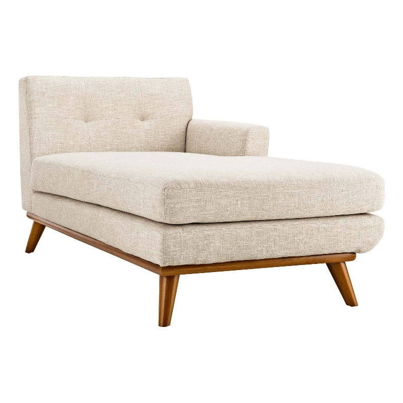 Maklaine Right-Facing Upholstered Fabric and Wood Chaise in Beige