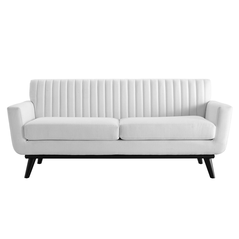 Maklaine Modern Channel Tufted Polyester Fabric Loveseat in White