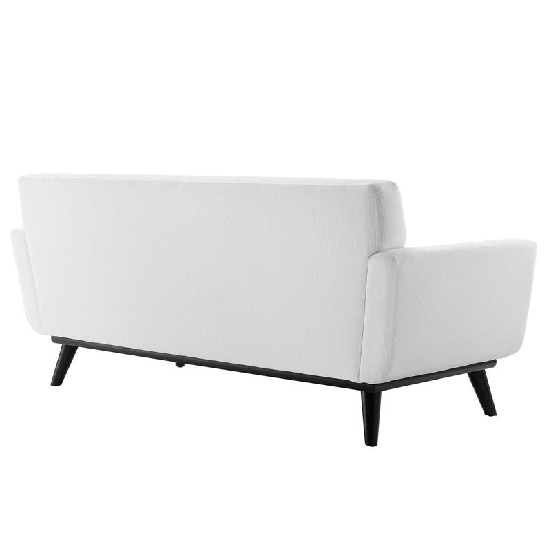 Maklaine Modern Channel Tufted Polyester Fabric Loveseat in White