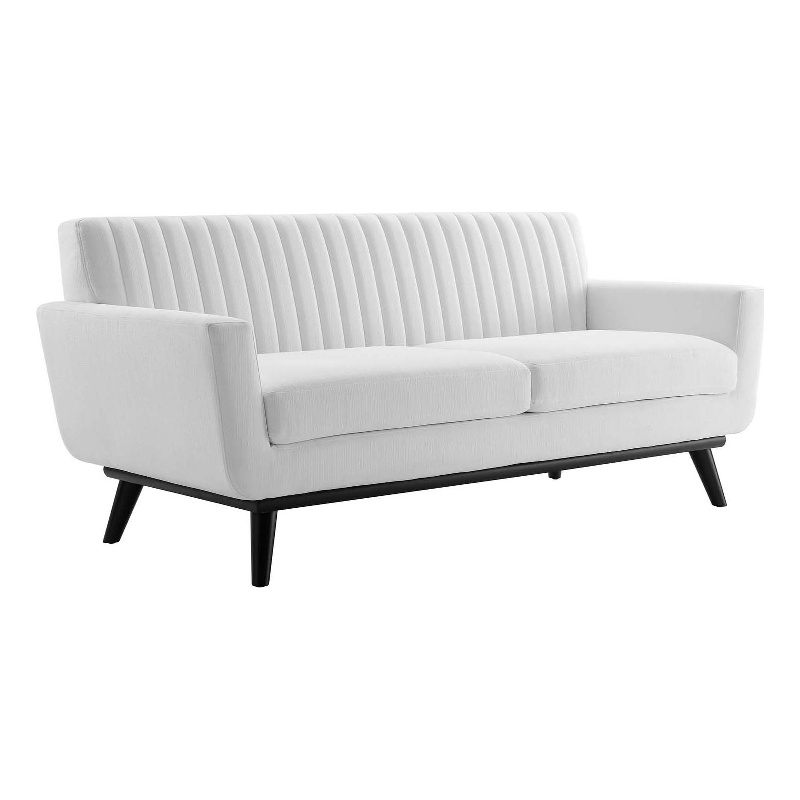 Maklaine Modern Channel Tufted Polyester Fabric Loveseat in White