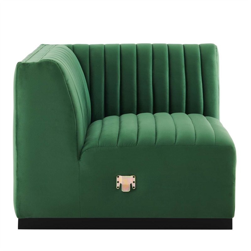 Maklaine Modern Channel Tufted Velvet Right Corner Chair in Green