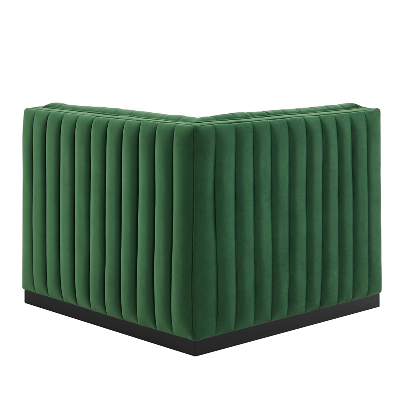 Maklaine Modern Channel Tufted Velvet Right Corner Chair in Green