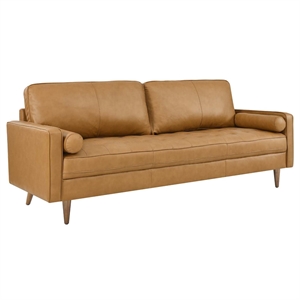 Maklaine 88&quot Modern Style Leather and Dense Foam Sofa in Tan Finish