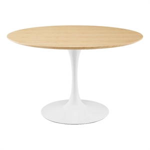 Maklaine 47.5&quot Round Modern Wood/Metal Dining Table in Natural/White