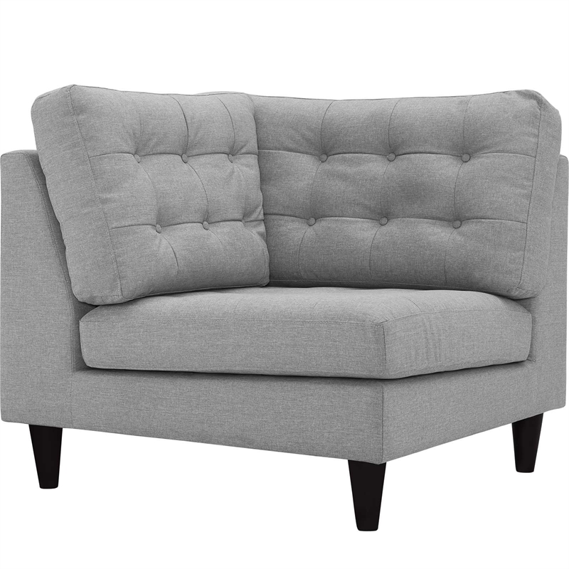 Maklaine Upholstered Polyester Fabric Sofa Corner Chair in Light Gray