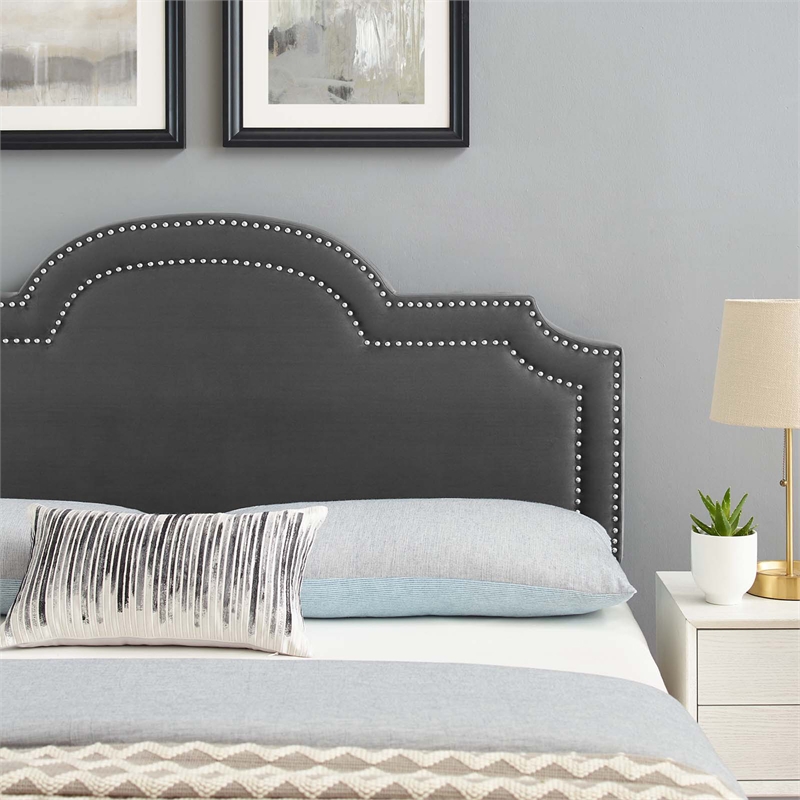Maklaine Performance Velvet King/California King Headboard in Charcoal